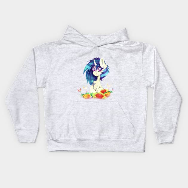 Vinyl Scratch - Digital Flowerfield Kids Hoodie by RarieDash